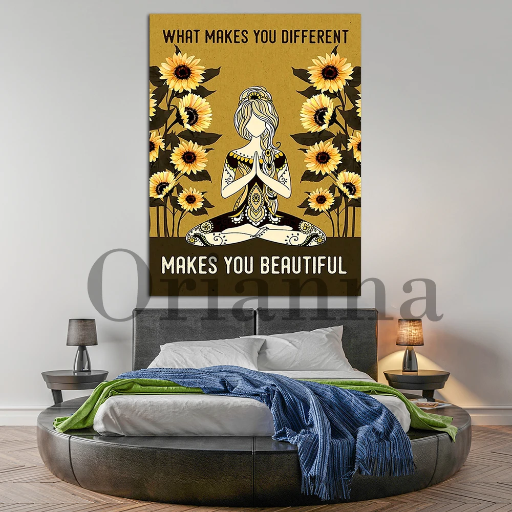 What Makes You Different Makes You Beautiful Poster, Yoga Life Peace Limited Decor Home Wall Art Hd Prrint Retro Canvas Painting