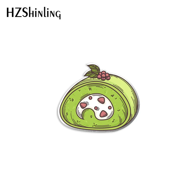 2023 New Matcha Dessert Acrylic Lapel Pin Swiss Roll Cake Epoxy Butterfly Clasp Pin Handmade Butterfly Brooch