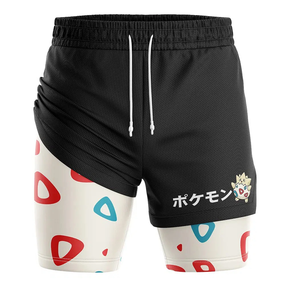 bandai-pocket-monster-togepi-anime-unissex-shorts-de-ginastica-de-dupla-camada-2-em-1-de-verao-de-secagem-rapida-macio-confortavel-e-leve