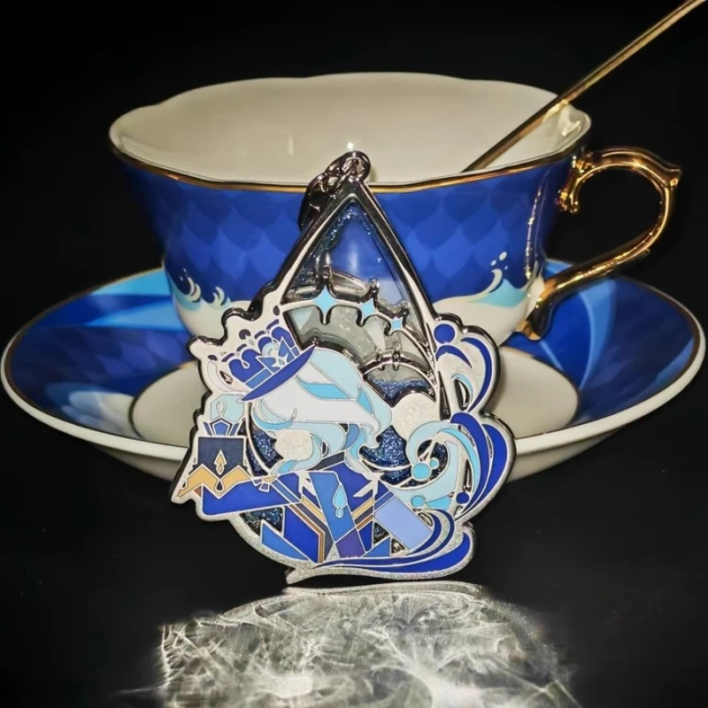 Authentic Furina - Stage Focus Flowing Sand Metal Pendant Electroplated Drop - Shaped Genshin Game Peripheral Acg Accessory