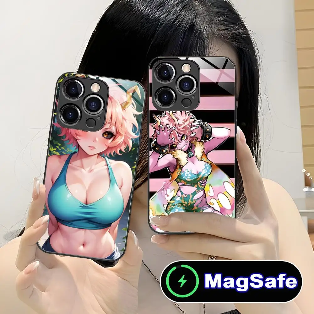 

Чехол для телефона Hero Academy Mina Ashido для iPhone 16, 15, 14, 13, 12, 11 Pro Max Plus Mini MagSafe, защитный красивый чехол из стекла