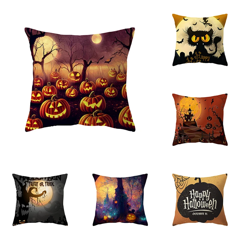 

Devil Pumpkin Kitten Throw Pillow Cover Halloween Theme Sofa Chair Bed Cushion Home Decor