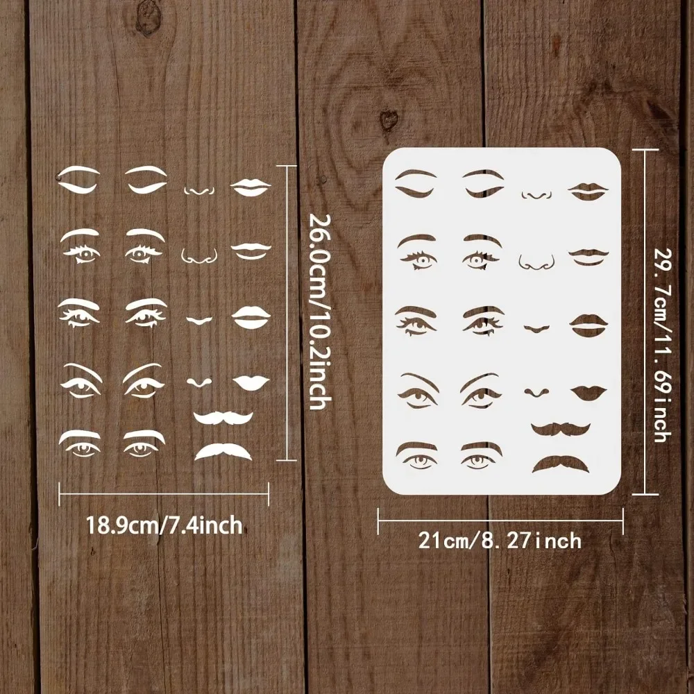 Facial Features Stencils 11.7x8.3 inch Plastic Eyes Stencils Large Reusable Mouth Lips Pattern Stencil Nose Mustaches Craft