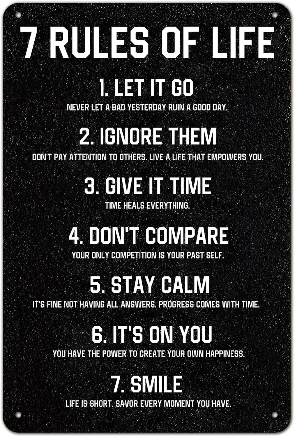 7 Rules of Life Motivational Sign -  Aluminum Metal Wall Art for Home, Office, Classroom, Bedroom Durable Inspirational Quote De