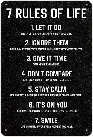 7 Rules of Life Motivational Sign -  Aluminum Metal Wall Art for Home, Office, Classroom, Bedroom Durable Inspirational Quote De