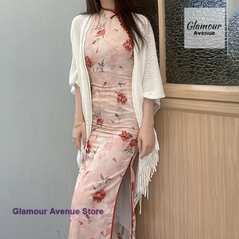 

New Chinese gentle sleeveless cheongsam skirt female summer red print beautiful temperament improved national style young dress