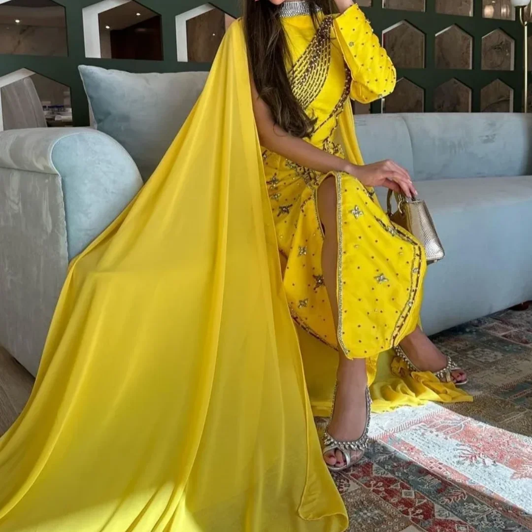 Élégant Vintage jaune cristal perlé paillettes robes de soirée robe miroir une épaule Occasion formelle robe de bal personnaliser