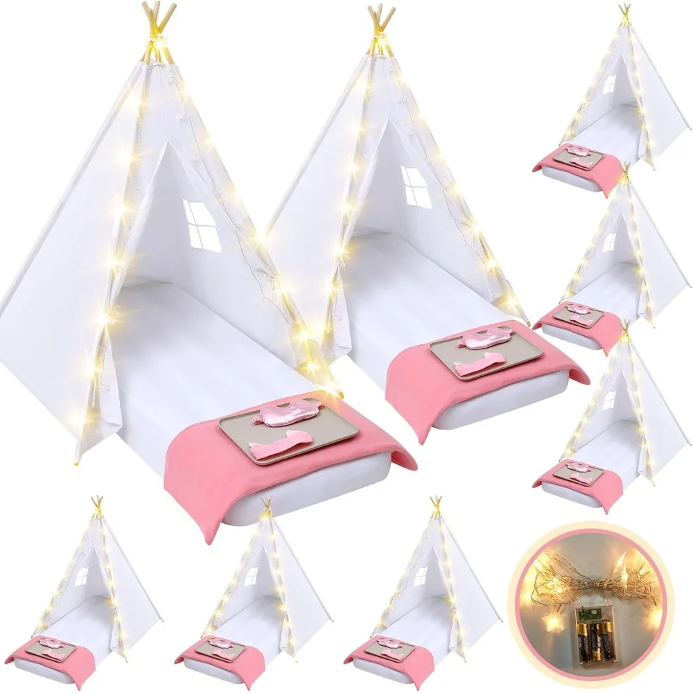 توصيل مجاني - عبوات من خيمة تيبي للأطفال لحفلات النوم مع مرتبة، سلسلة خفيفة، ملاءة هوائية، خيمة نوم للحفلات