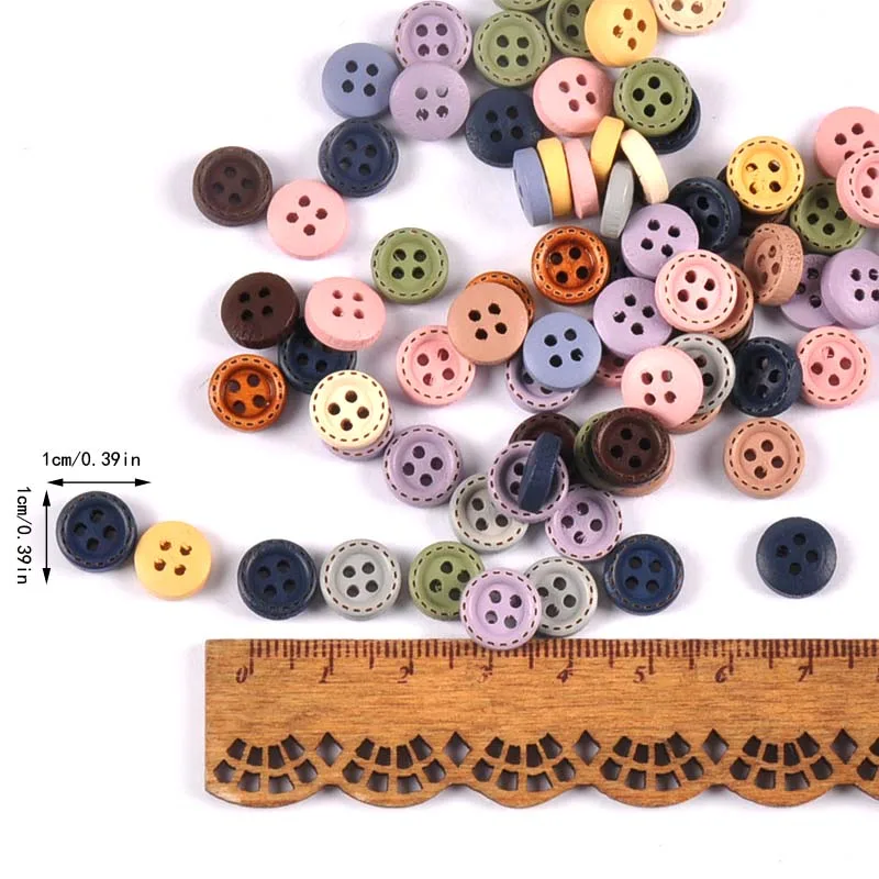 100pcs 10mm 혼합 된 나무 장식 단추 바느질 의류 Scrapbooking 공예 홈 장식