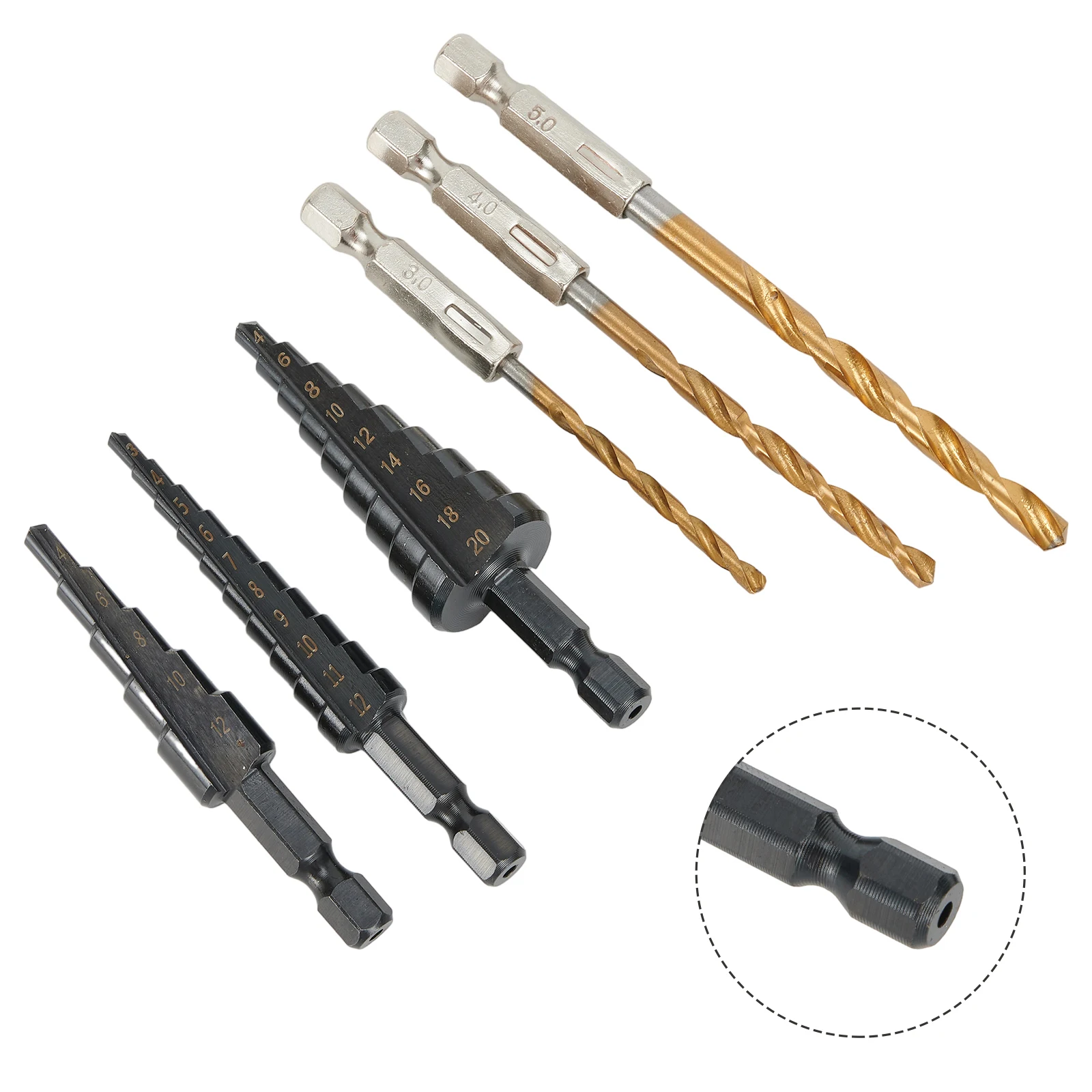 Step Drill Bit Set HSS Steel Drill Bits 3 Side Shank Twists Drill Nitrogen Straight Slot Drill 3-12mm 4-12mm 4-20mm Hole Cutter