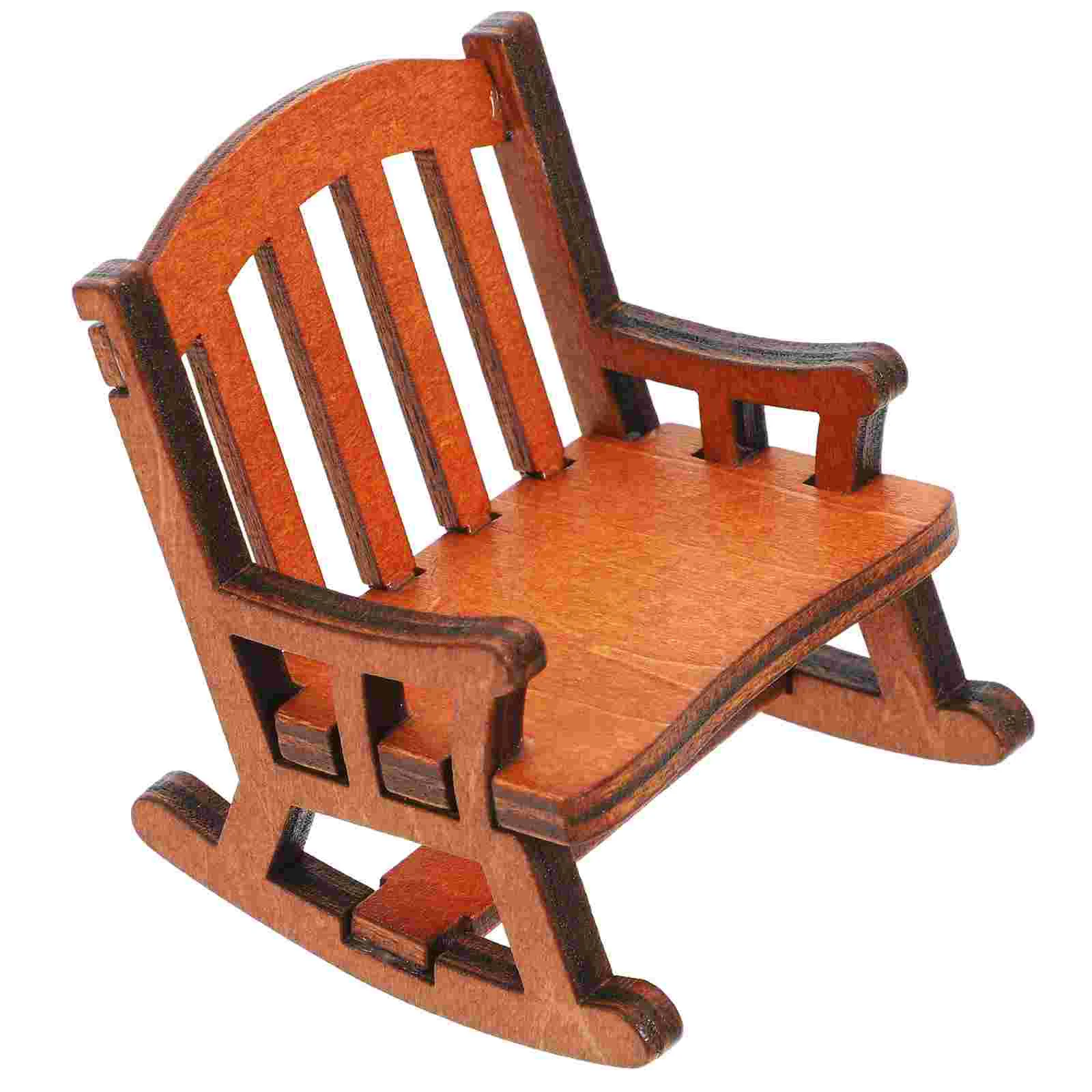 

Rocking Chair Decoration Mini Model Vintage Crafts Figurine House Wooden Miniature