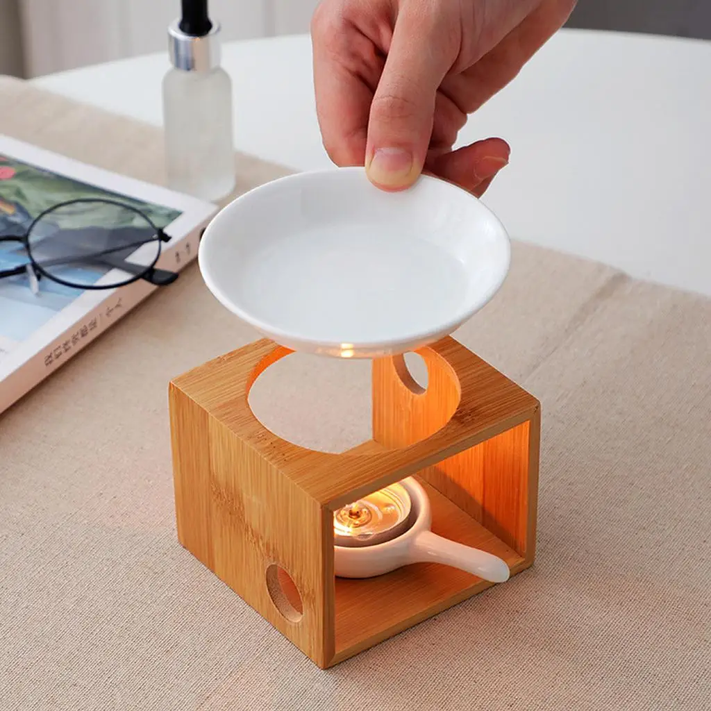 Aromatic Wax Burner Bamboo Ceramic Oil Diffuser Tealight Candle Holder Scent Warmer for Meditation Yoga Spa Home Decoration