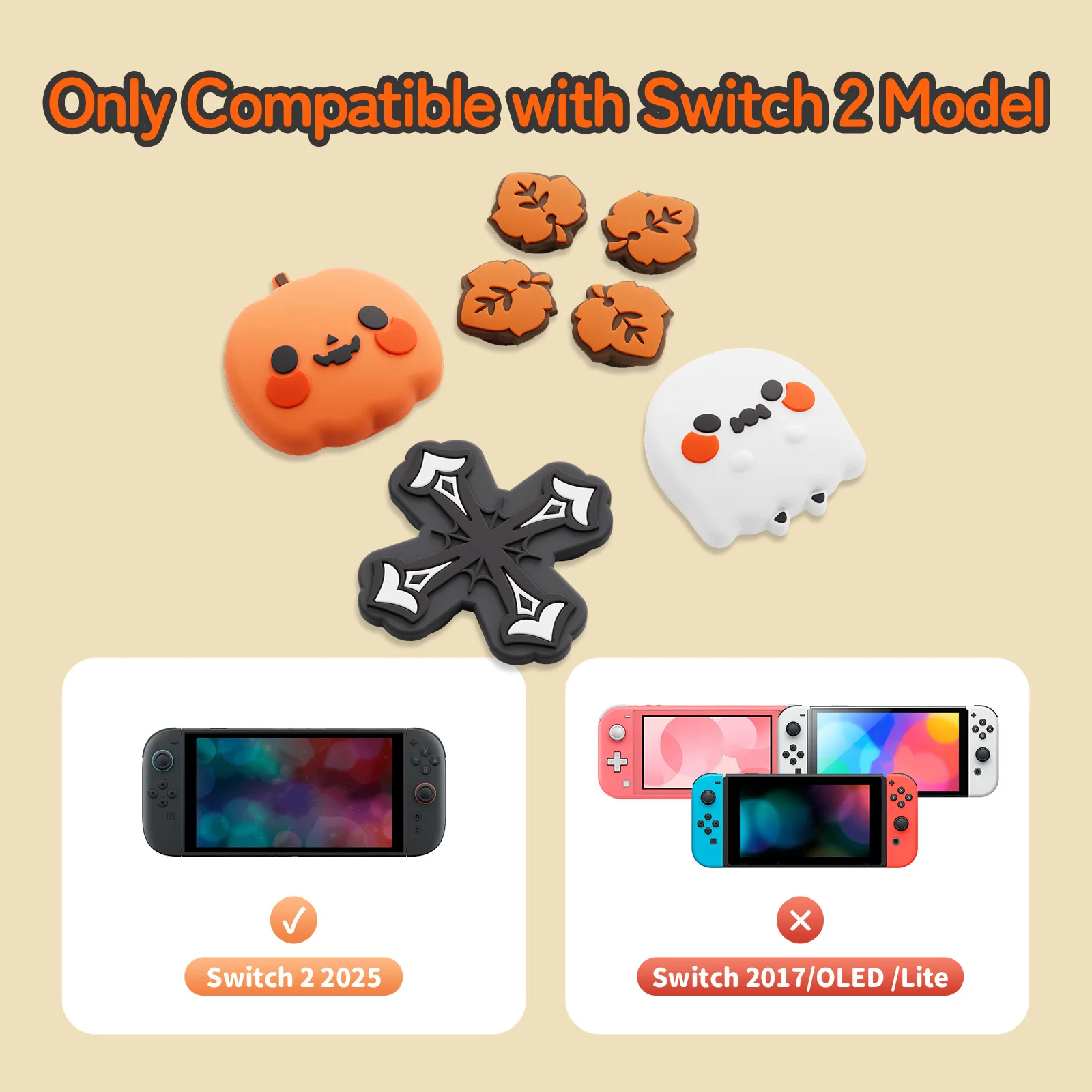 GeekShare Pumpkins and Ghosts D-Pad-Tastenkappen, Silikon-Daumengriffe-Set, ABXY-Tasten, Aufkleber, Joystick-Abdeckung für Switch 2,