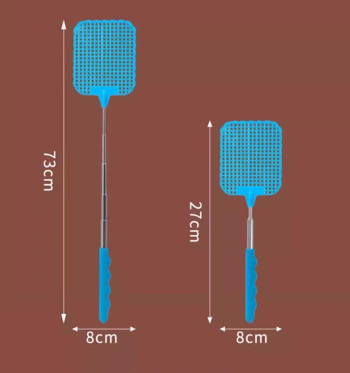 Telescopic Fly Swatter Stainless Steel Metal Steel Fly Mosquito Swatter with Plastic Square Head and Long Handle view 6