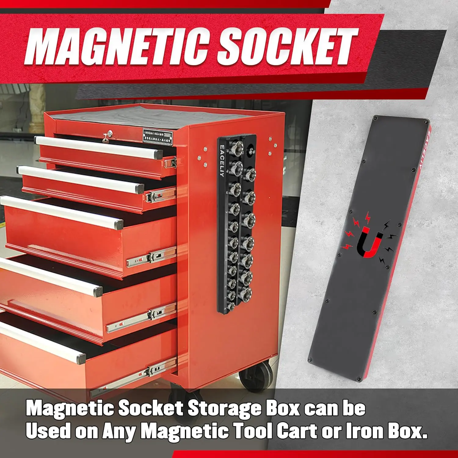 8個入りマグネット式ソケットオーガナイザーセット、1/2インチ、1/4インチ、3/8インチ SAE＆メートル法対応、ディープ＆シャローツールトレイホルダーキット、工場直販