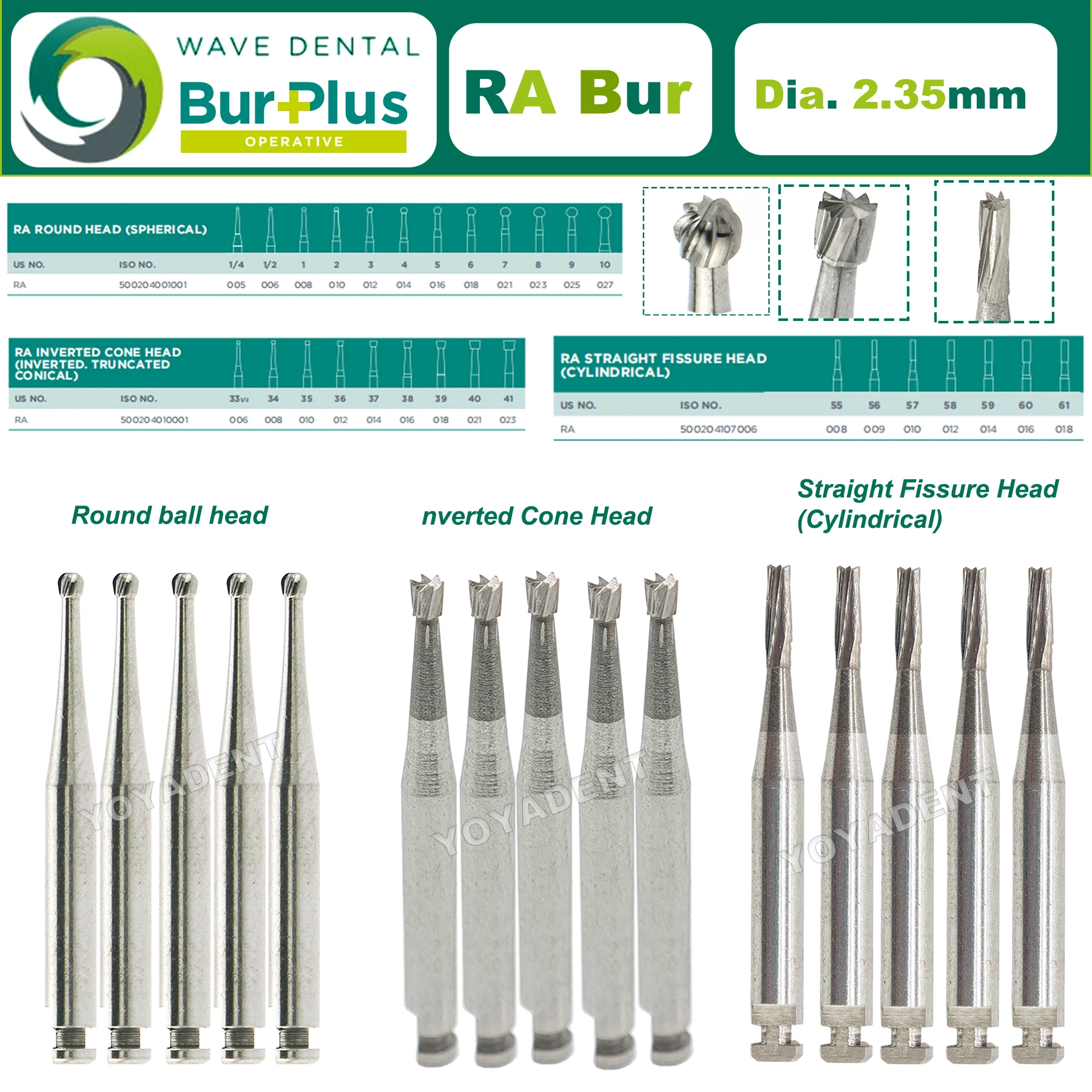 

WAVE Dental Tungsten Carbide Burs Dentistry Drills RA 2.35mm Low Speed Handpiece Bur Dental Lab Polishing 5Pcs/Pack