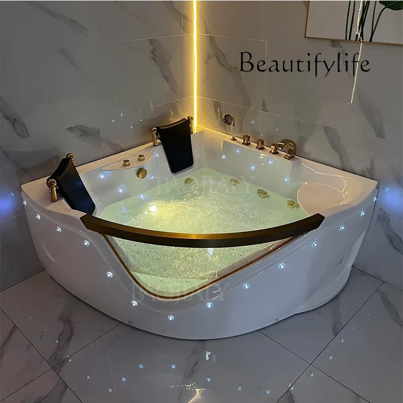 Fan-shaped triangular jacuzzi hotel couple double intelligent thermostatic surf tub acrylic