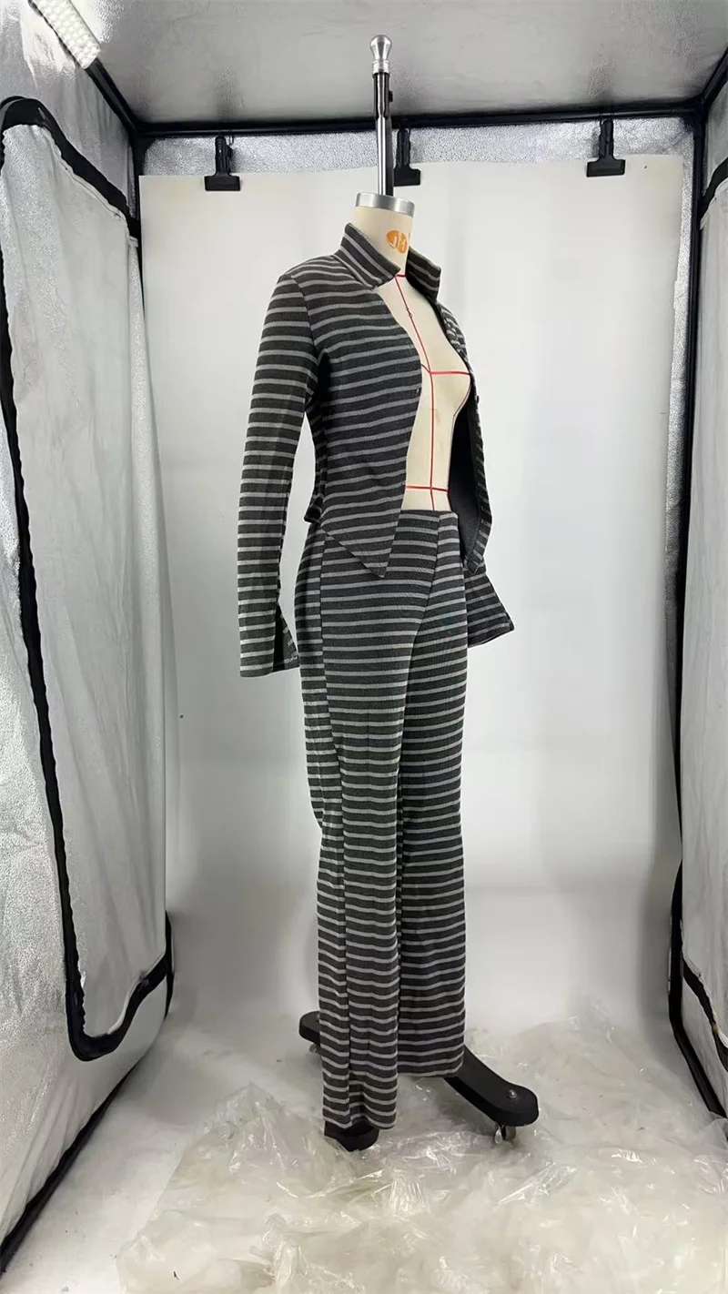 Doyerl Knitted Striped Two Piece Set Woman Autumn Winter Long Sleeve Single-breasted Knit Top and Pants New in Matching Sets