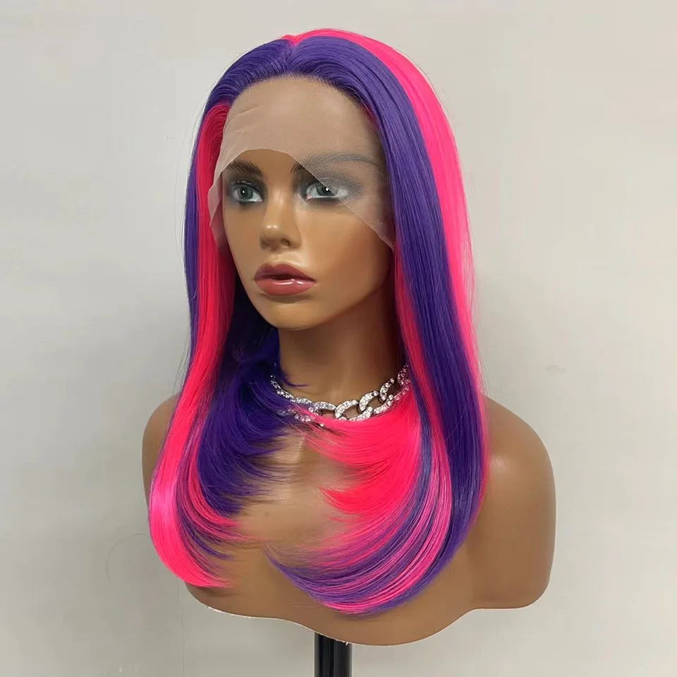 Bob Straight Synthetic Hair Wigs Blue Pink Red Two Side Colored Hair Wigs Heat Resistant Daily Cosplay Wigs for Women