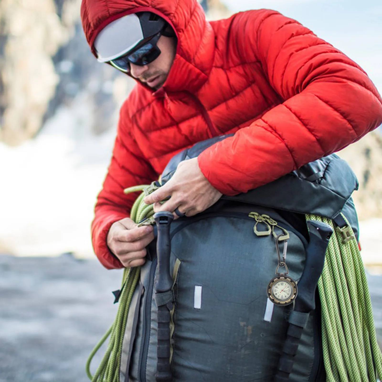 Premium Mountaineering Carabiner Pocket Watch For Backpackers Durable Outdoor Hiking Hanging Watch Travel Keychain Accessory