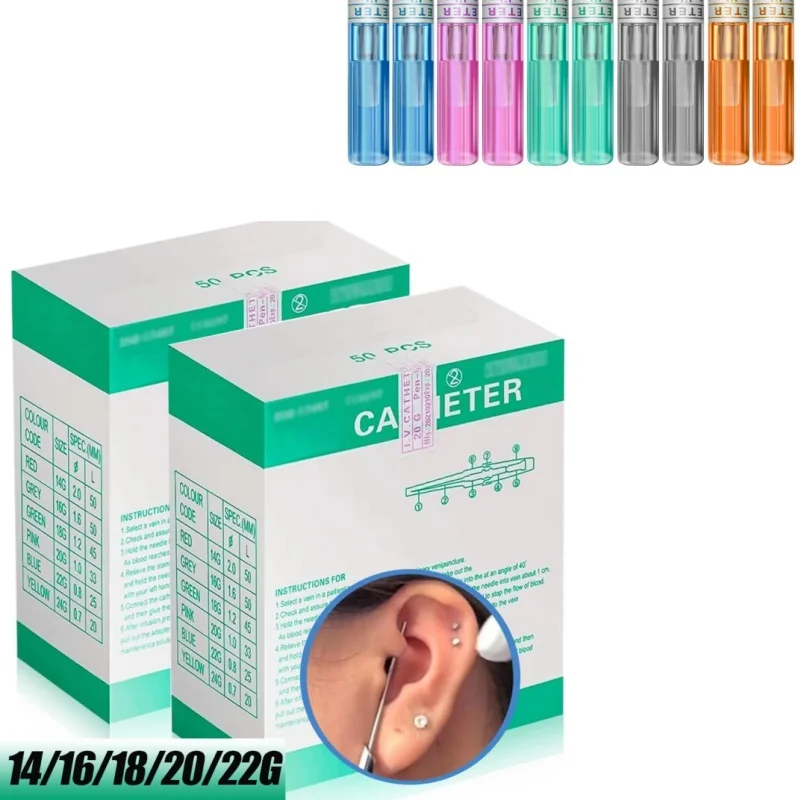 

5/50/100 шт. иглы для пирсинга, стерильные одноразовые иглы для пирсинга тела, игла для татуировки, инструмент для пирсинга живота, носа, языка, 14/16/18/20/22 г