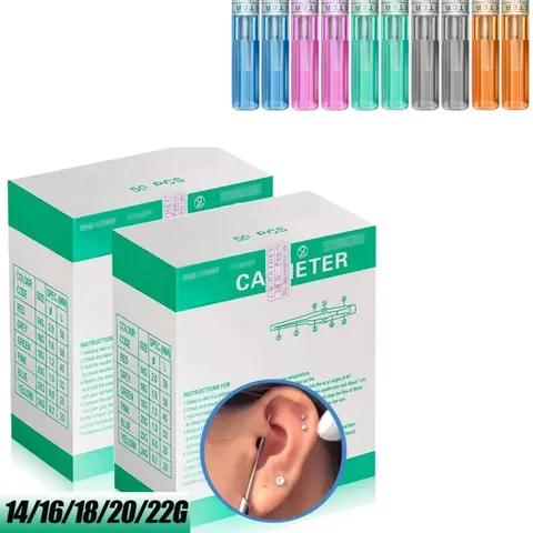 Bilashmart 5/50/100pcs Piercing Needles Sterile Disposable Body Piercing Tattoo Needle Ear Nose Tongue Belly Piercing Tool 14/16/18/20/22G