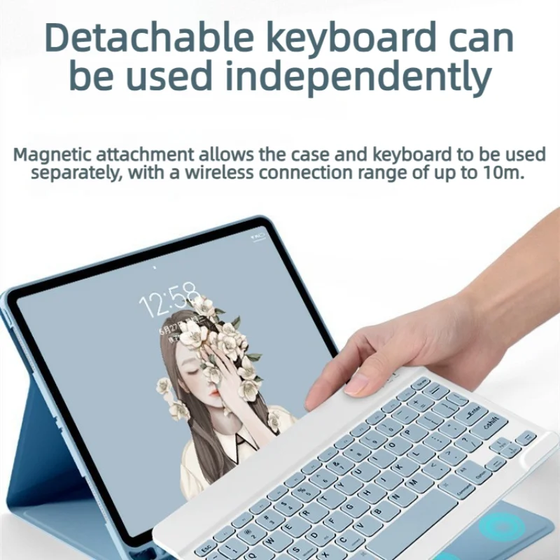 

Чехол для iPad 10-го поколения с клавиатурой, 10,9 дюйма, беспроводная Bluetooth-клавиатура, магнитная, кожаная, съемная, с магнитным креплением Bluetooth.