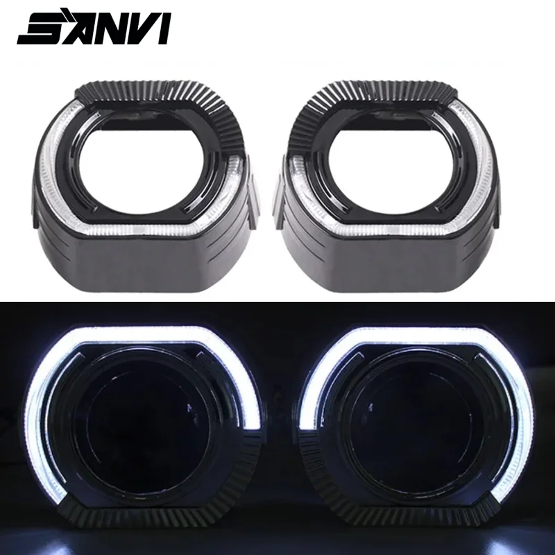 

SANVI 2,5-дюймовый 3-дюймовый черный кожух со светодиодной подсветкой и глазами ангельских глаз для Koito Q5 Hella Bixenon Hid, линза для проектора, корпус автомобильной фары