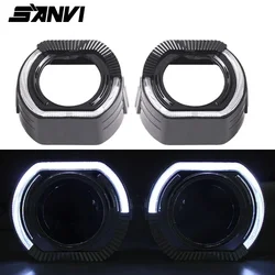 SANVI 2.5 Inch 3 Inch Black Shrouds Cover LED Angel Eyes for Koito Q5 Hella Bixenon Hid Projector Lens Shell Car Headlight