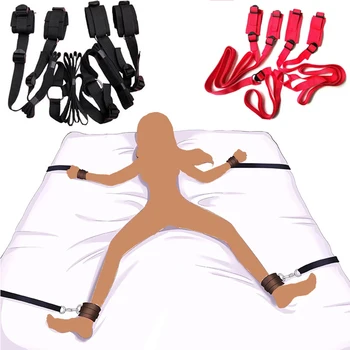 BDSM-Bondage-Set, Spiele für Erwachsene, Handschellen, Fußfesseln, Sexspielzeug für Frauen, Paare, Sklavenbett, SM-Riemen, weiche Manschetten, Sexshop