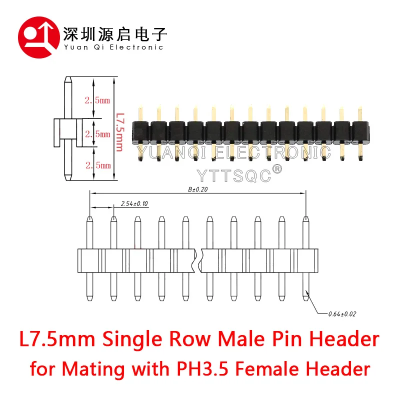 10pcs 2.54mm Ph3.5 Short Profile Single Row Straight 1x3/4/5/6/7/8/9/10/12/20/40P Rohs Gold Pcb Male Female Pin Header Connector