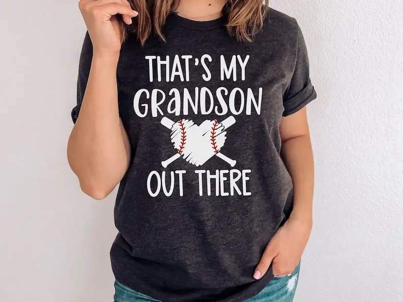 

Baseball Game Day Grandma Shirt, T-ball Grandma That's My Grandson out There Gift for Short Sleeve Top Tees Harajuku goth y2k