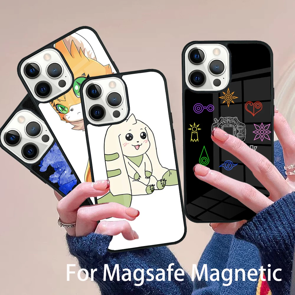 

Digimon Digi Crests Phone Case Magesafe Magnetic Wireless Charge Cover For IPhone 16 11 12 13 14 15 Pro Max Plus Mini