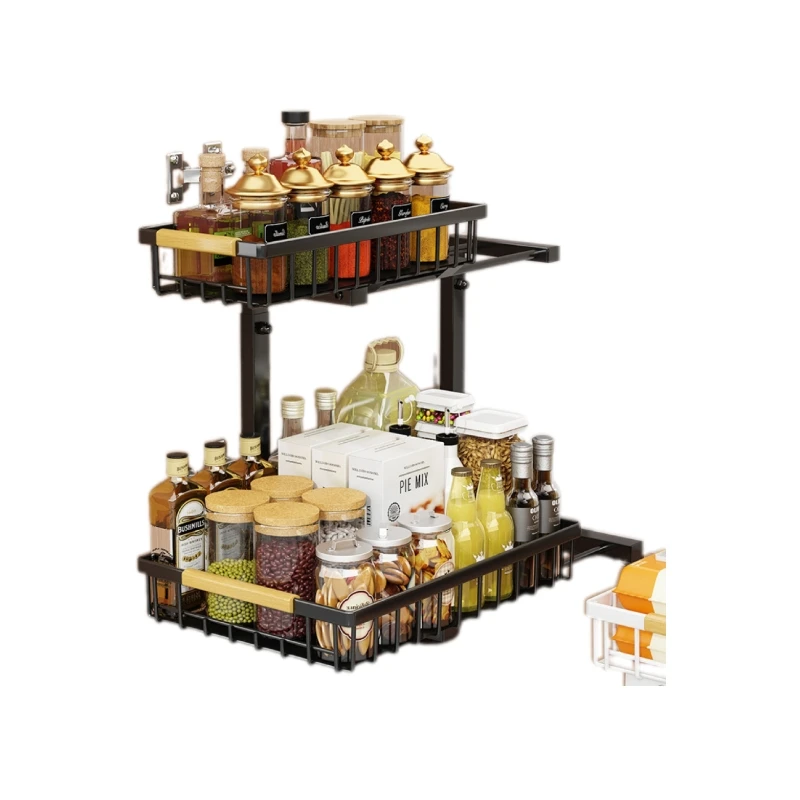 Kitchen Bathroom Cabinet Organizer - 2 Pack Under Sink Organizer, Double Pull-Out Design, Height Adjustable
