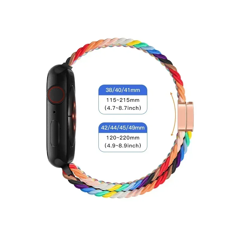 Slim Nylon Strap For Apple Watch Band 44mm 40mm 45mm 49mm 44 mm magnetic buckle Braided Bracelet iWatch series 9 se 7 3 8 Ultra