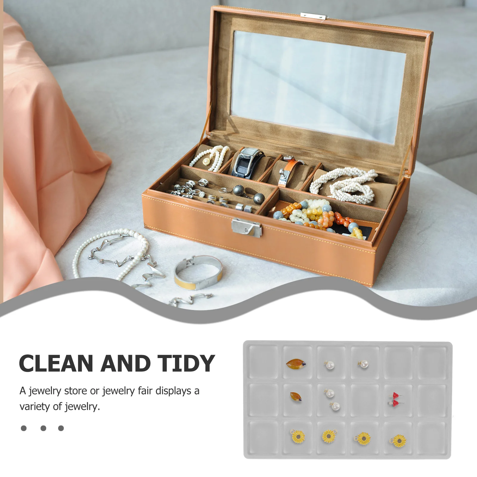 Vassoio per gioielli Design del vano dell'organizzatore per anello, orecchino, porta perline, vassoio per gingilli, strumento divisorio per cassetto dei gioielli