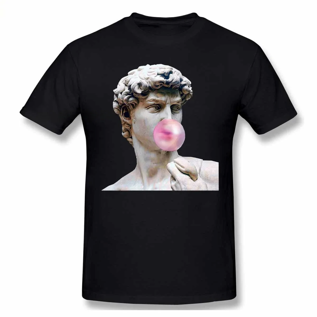 heavyweight Informal New Arrival Marble Sculpture Art, Statue Of David Blowing Pink Gum Funny Man's Cotton Summer Graphics Tee