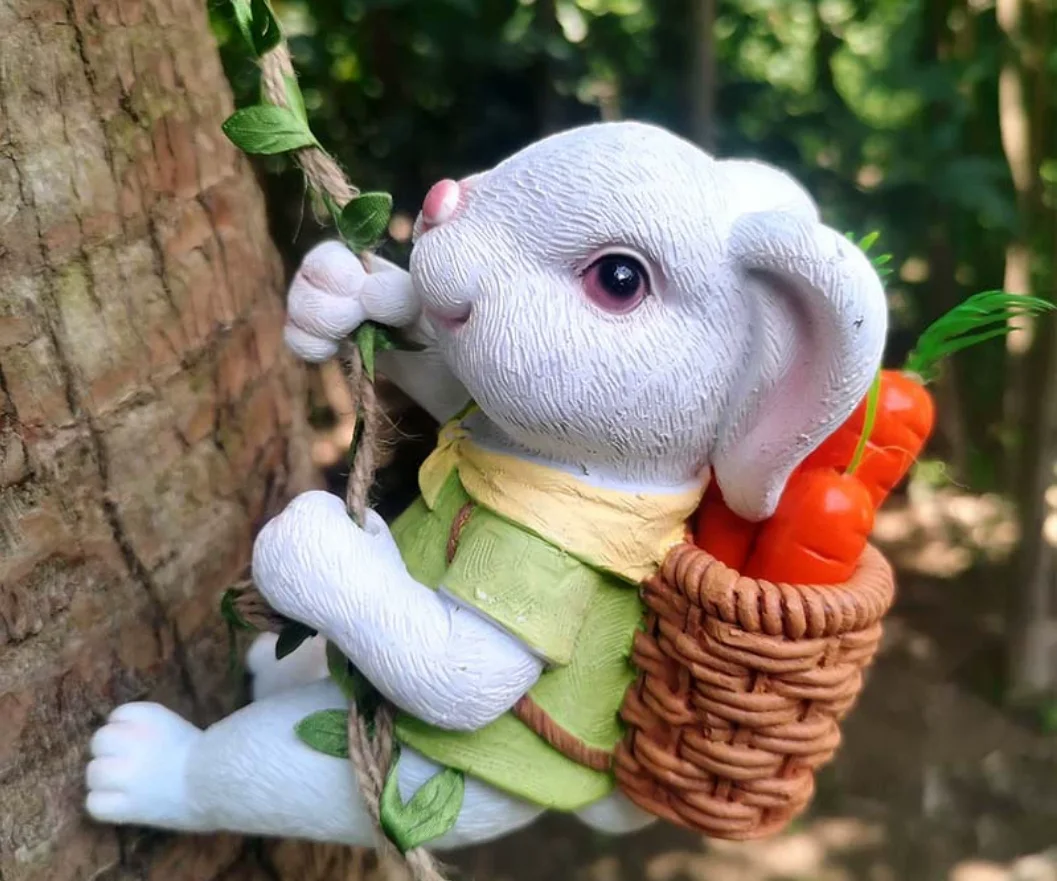 Carrot Carrying Climbing Rope Rabbit Resin Decoration Items Outdoor Garden Sculpture Decor Home Courtyard Statue Accessories Art