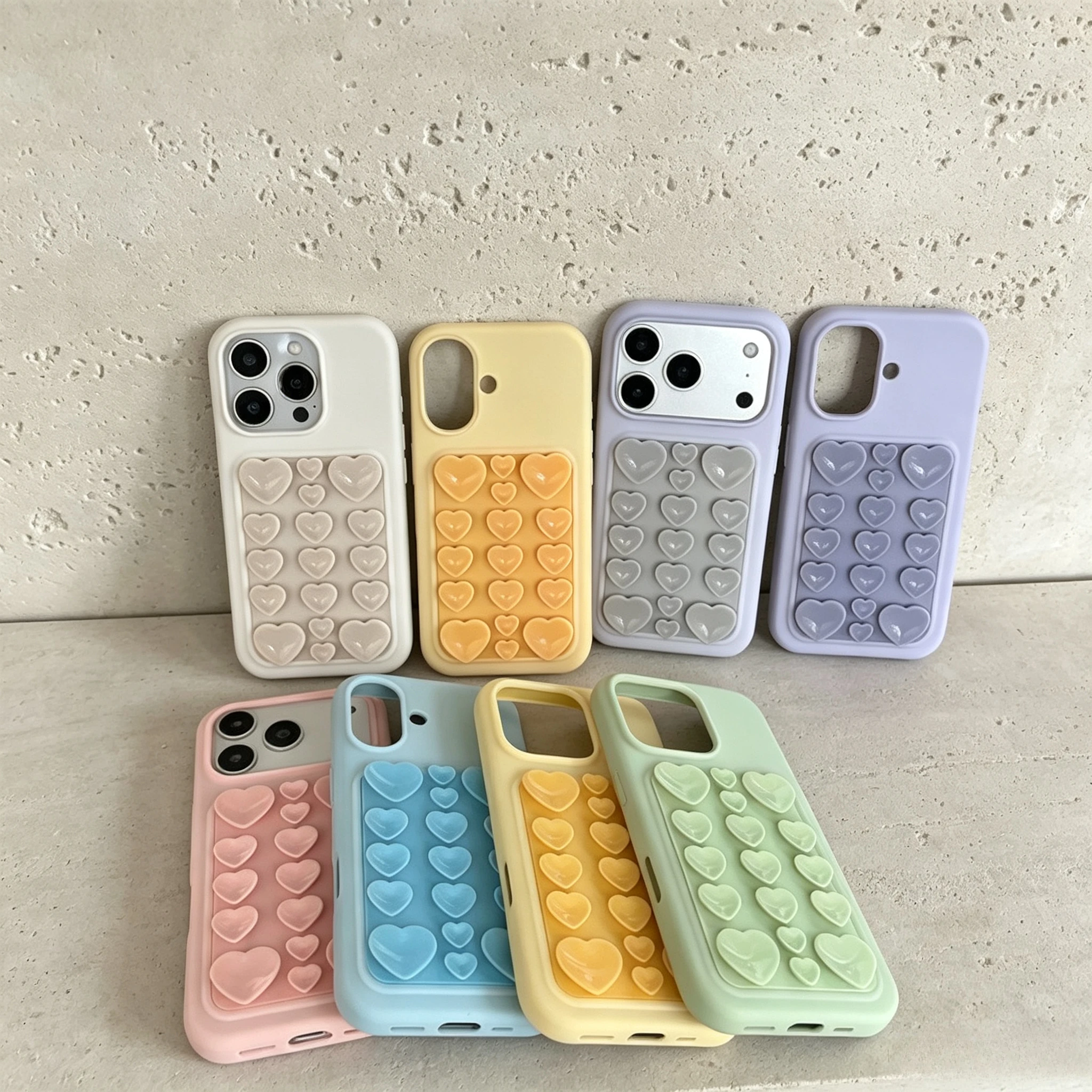 Coque de téléphone à ventouse en forme de cœur, couleurs bonbons coréennes, pour iPhone 17 16 Pro Max, en silicone souple mat, antichoc et protectrice.