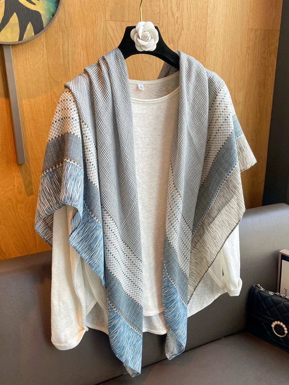 

Summer New Women's Linen Scarf Lightweight Air Conditioned Room Outdoor oulder Wrap Large Size Faionable Print Design