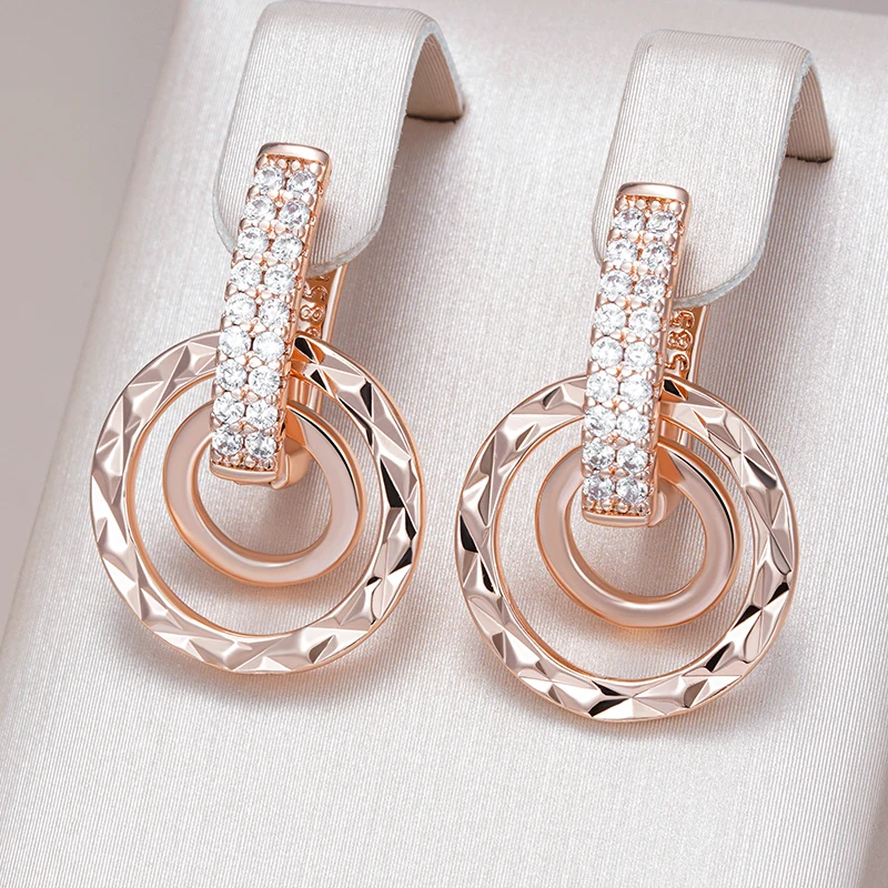 Kinel Unique Design Full Natural Zircon Dangle Earrings for Women Fashion 585 Rose Gold Color Romantic Daily Fine Jewelry