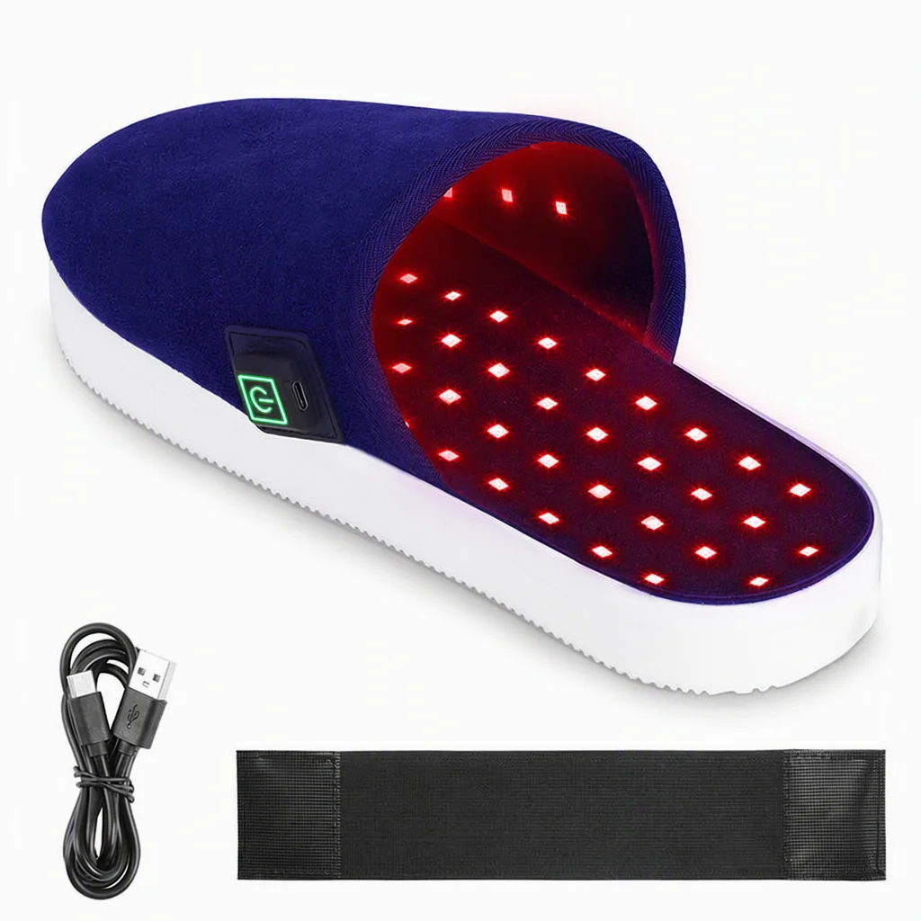 Cordless 660nm 850nm Red Light Therapy Slippers, Feet Pain Relief, NIR Shoes Pad, Foot Massager for Home Office Travel Use