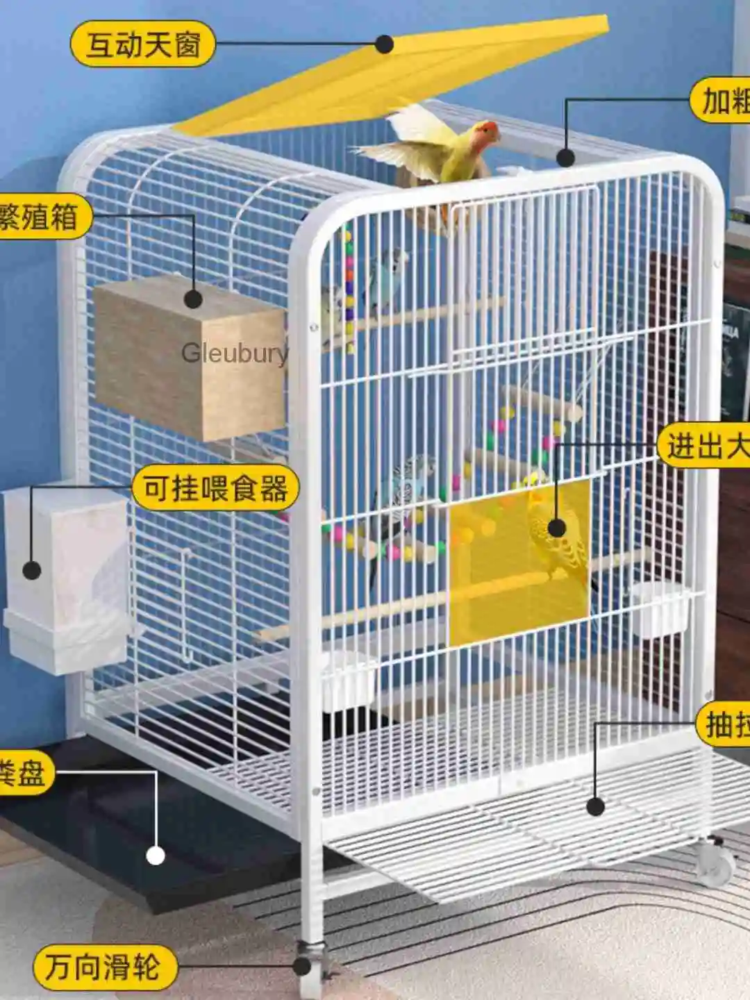 Special birdcage for parrots, with wheels for easy movement, suitable for budgies, lovebirds, and sun conures, for home use,