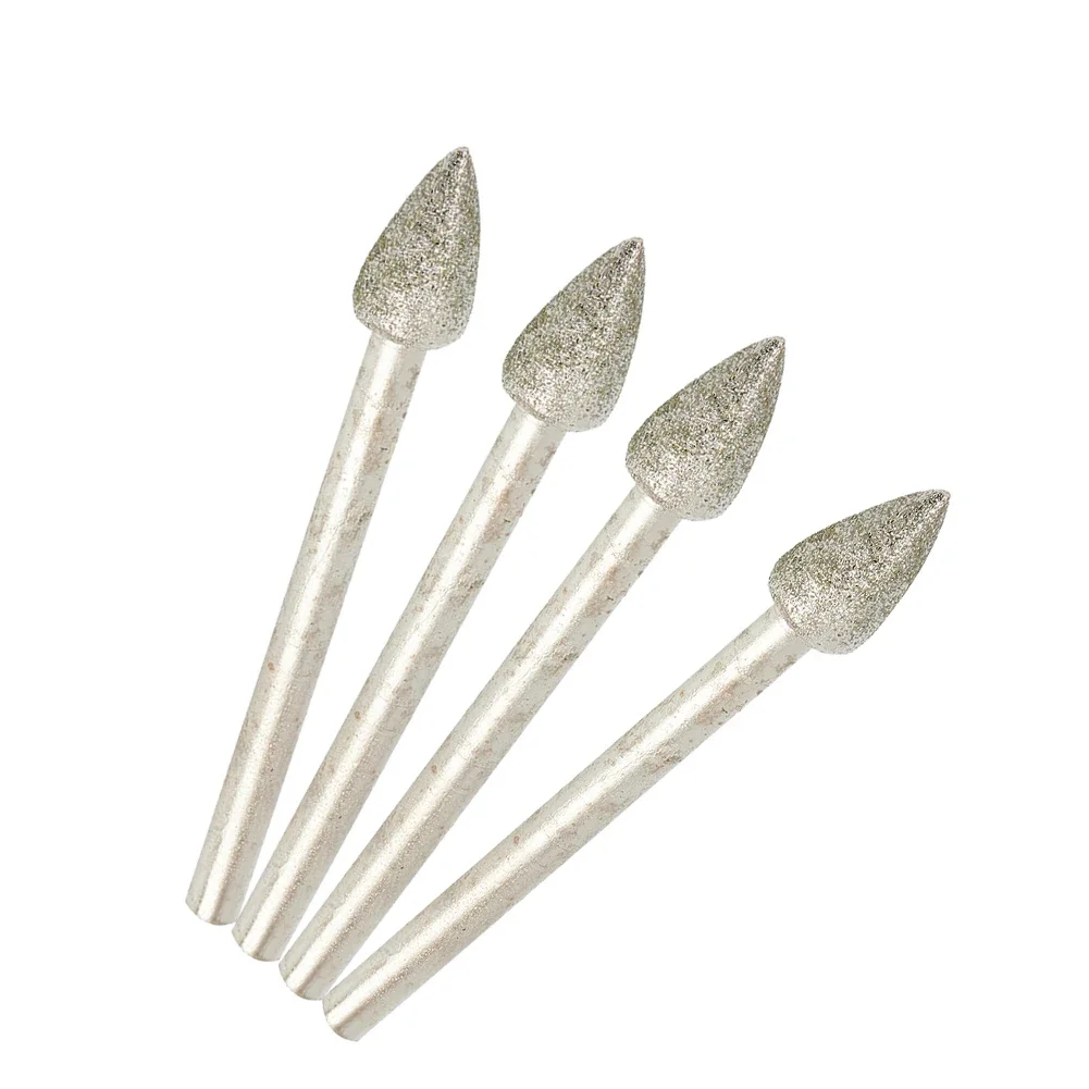 20pcs Diamond Grinding Head 3.0mm Shank Cylindrical Points Coated Carving Burrs Lapidary Tools For Jade Stone Marble Rotary Tool