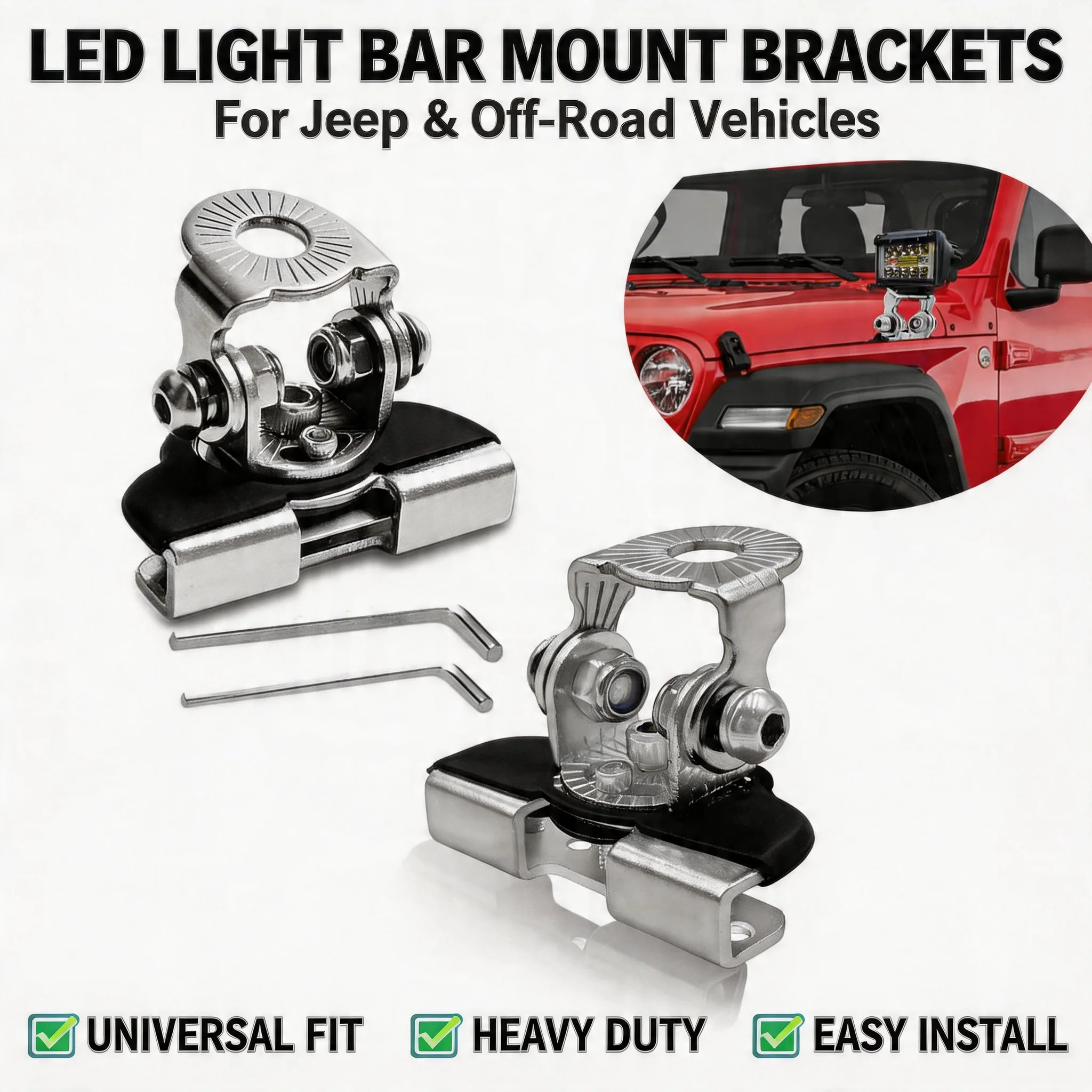 Stainless Steel Clamp Pillar Hood Off Road Led Work Light Bar Holder Universal Car Mount Bracket Heavy Duty Anti Vibration