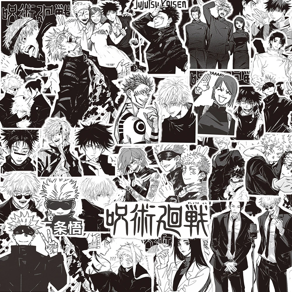 

10/30/65pcs Jujutsu Kaisen Classic Anime Stickers Cool Black White Manga Sticker Luggage Water Bottle Phone Graffiti Decals Pack