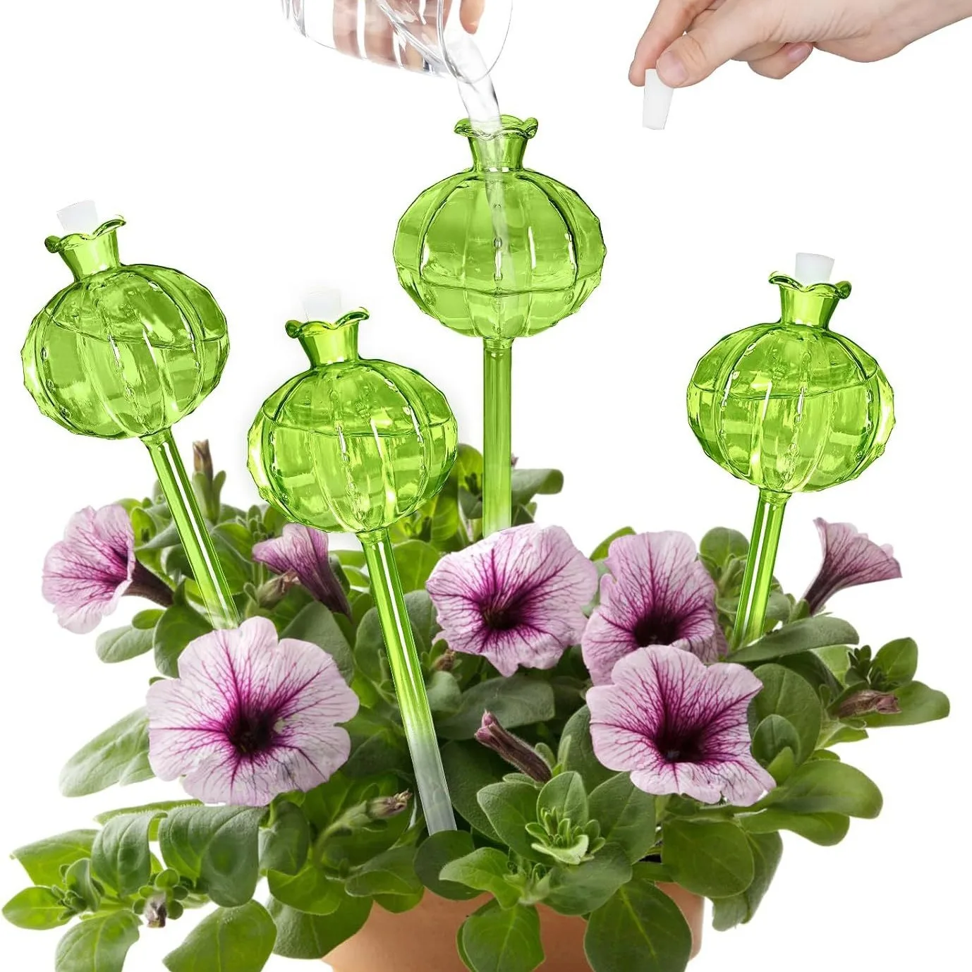 Automatische Glas-Pflanzenbewässerungskugeln in Blumenform, Leichtes Zimmerpflanzen-Bewässerungssystem mit Tropferegal