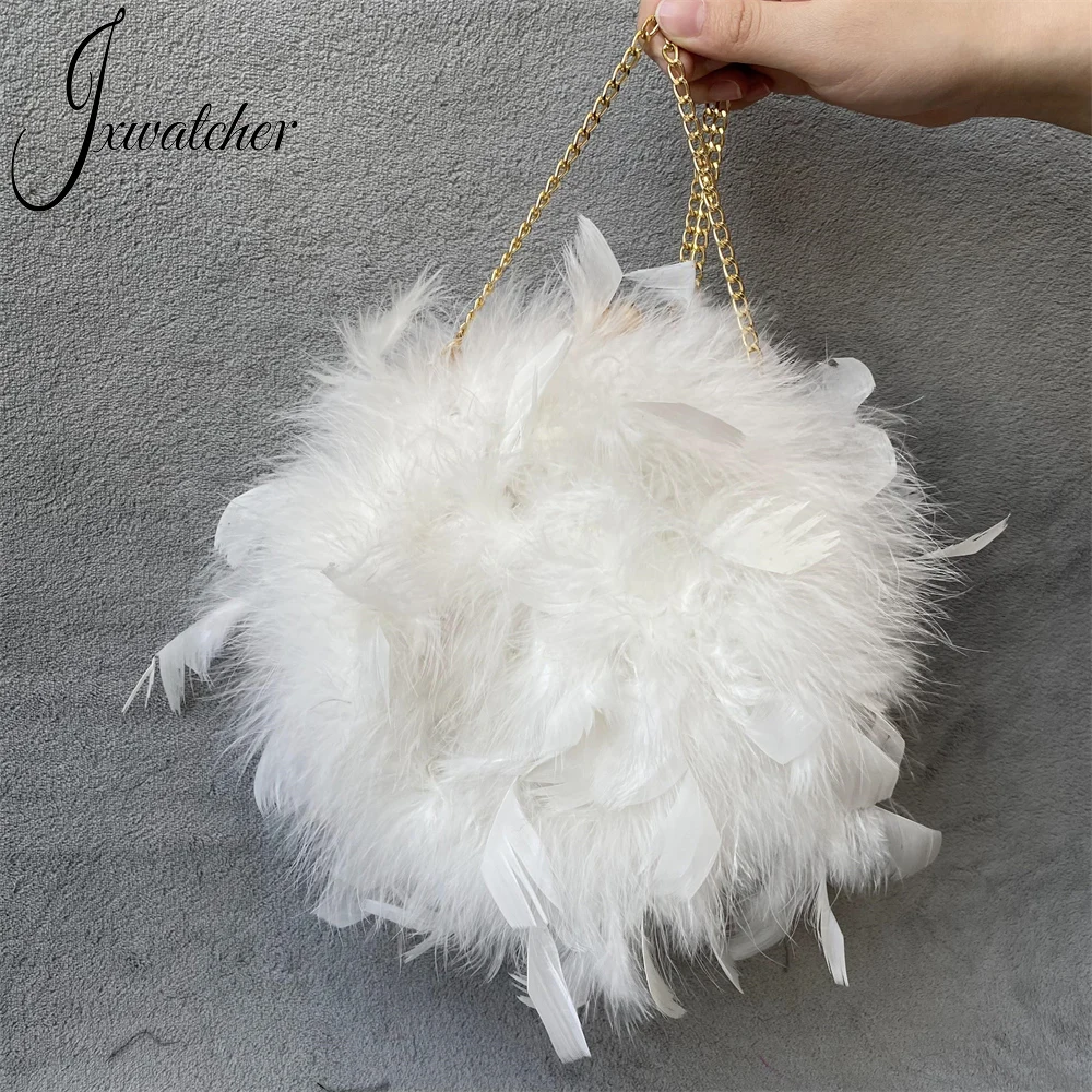 

Jxwatcher Natural Ostrich Feather Party Evening Clutch Bag Designer Luxury Wedding Dress Purses Women Handbag Lady Shoulder Bags