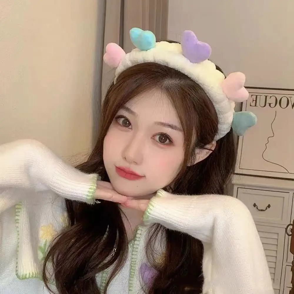 

Heart Headwear Love Makeup Headband Women Hair Accessories Elastic Hair Turban Cartoon Plush Headband Wash Face Hair Band