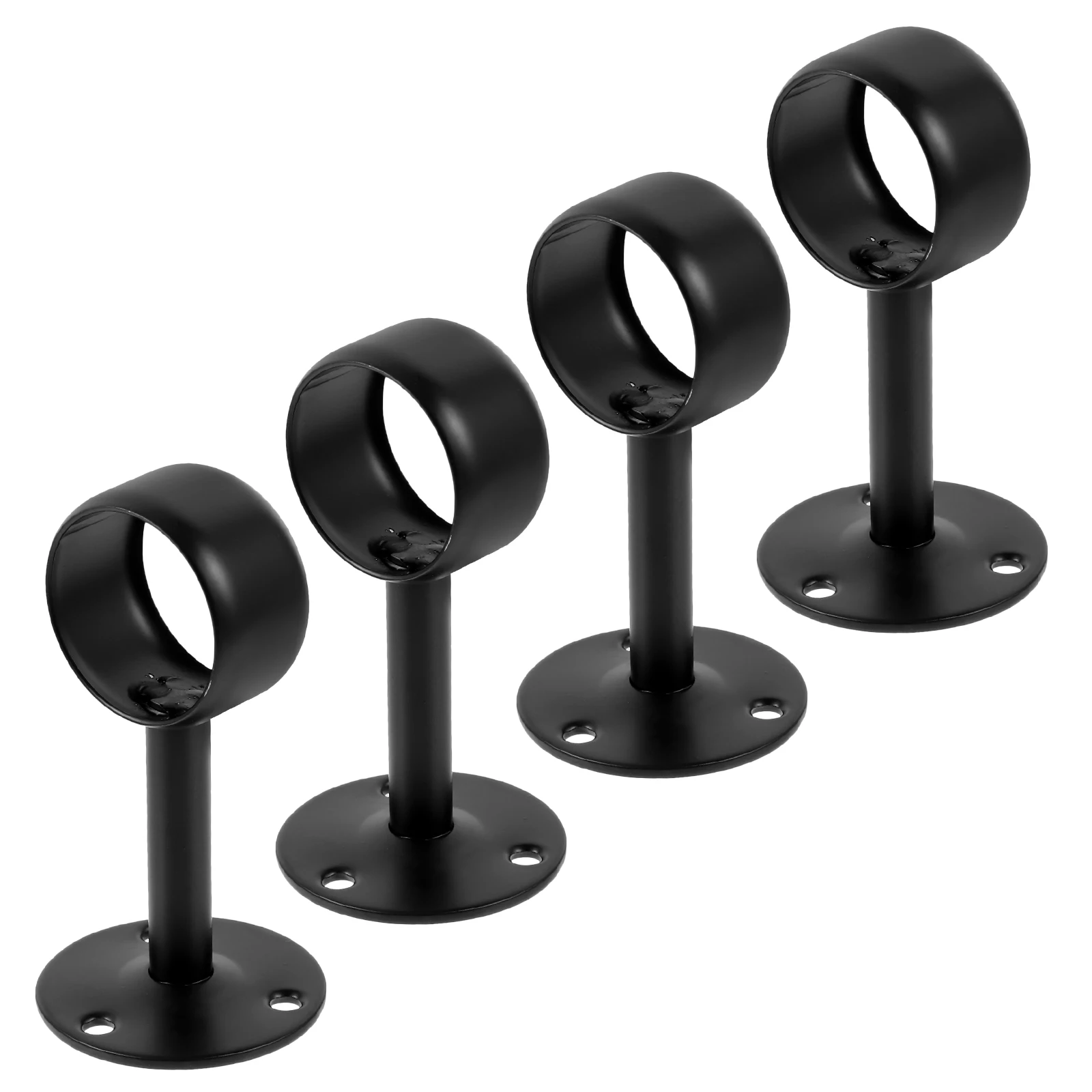 

4 Pcs Black Flange Seat Stainless Steel Curtain Rod Bracket Holders Ceiling Mount Shower Rod Curtains Hooks Round Head Base Easy